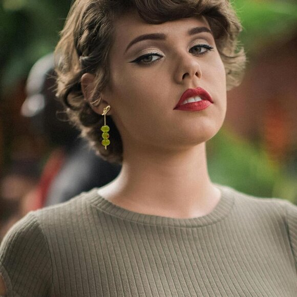 Dangle Olive Earrings Gold Plated Zinc Watermelon Cherry Earrings for Women - Picture 3 of 6